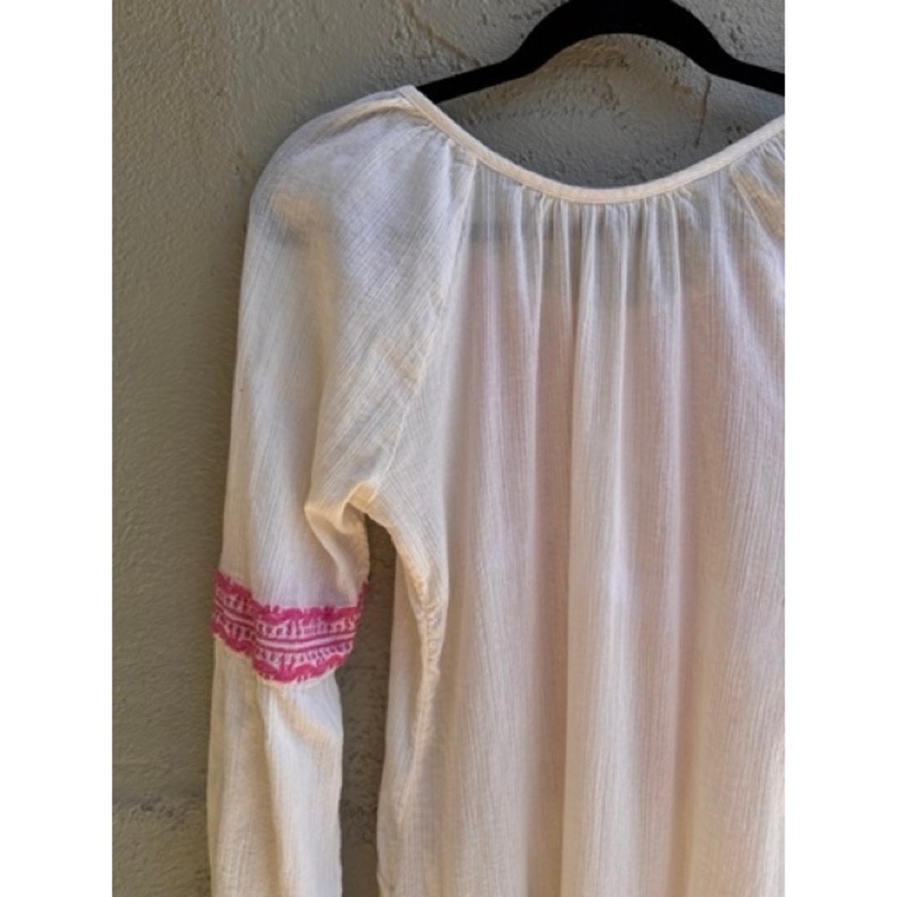 Free People Cream Pink Embroidered Gauze High Low Long Sleeve Midi Dress SMALL - Picture 10 of 10